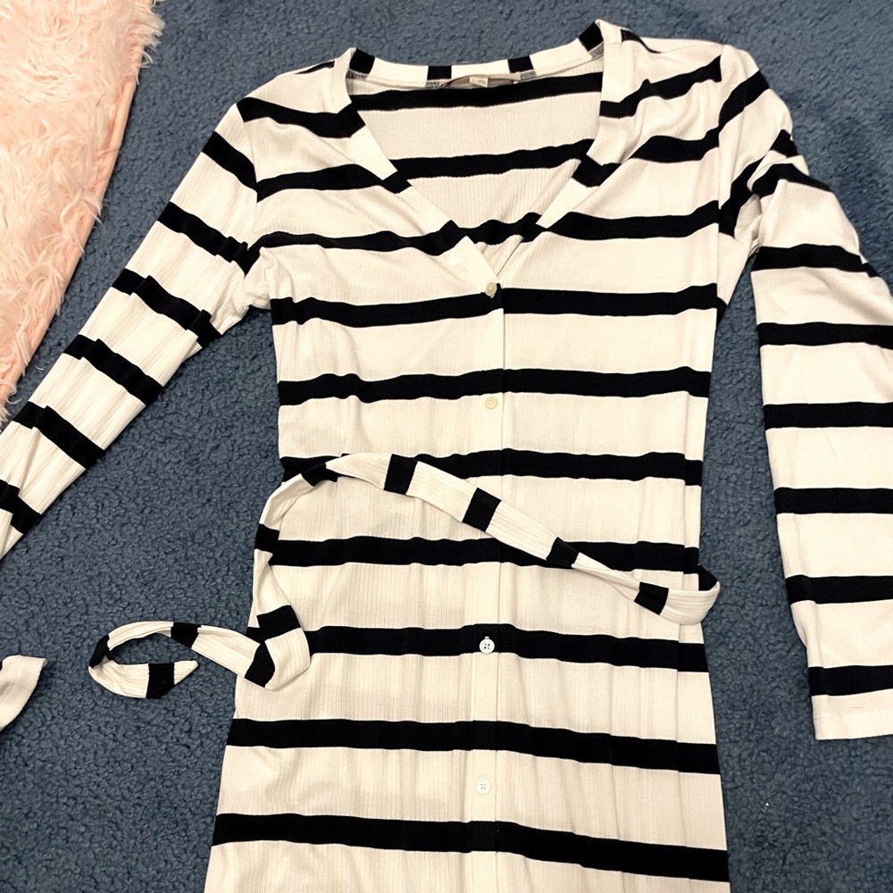 Loft Navy & Striped Maxi Dress